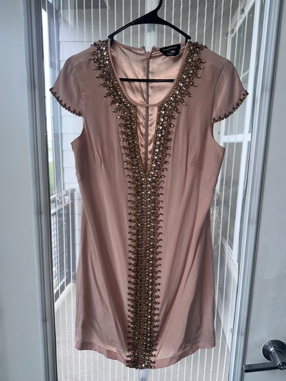 bebe Blush Gold-Embellished Mini Dress